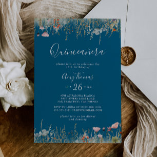 Convites Navy Feliz Colorido Boho Quinceañera de Flores Sil