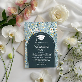 Convites Navy Floral Arch Class of 2026 Grad Invite