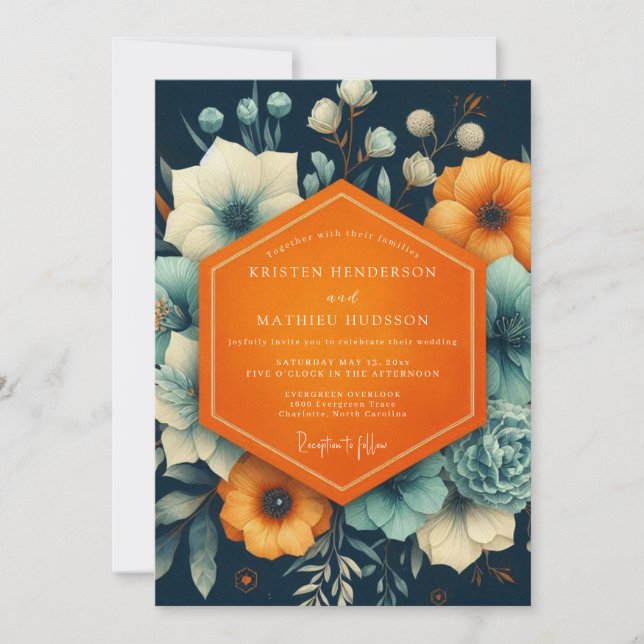 Convites Navy Floral Autumn Romance Wedding (Frente)