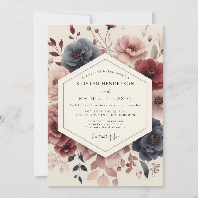 Convites Navy Floral Bloom Wedding (Frente)
