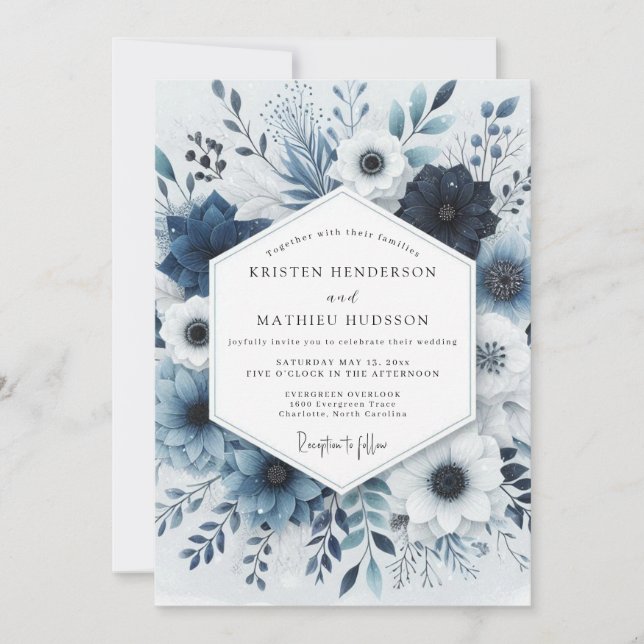 Convites Navy Floral Dusk Romance Wedding (Frente)