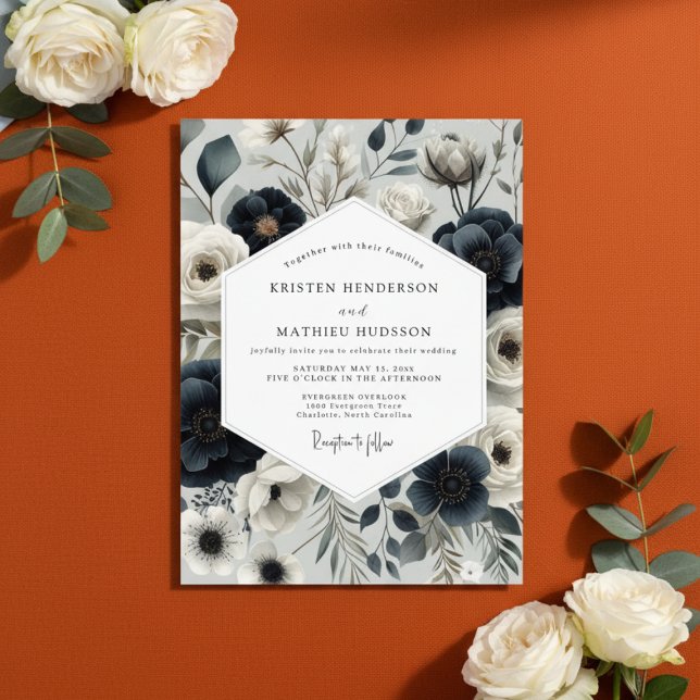 Convites Navy Floral Elegance Wedding (Criador carregado)
