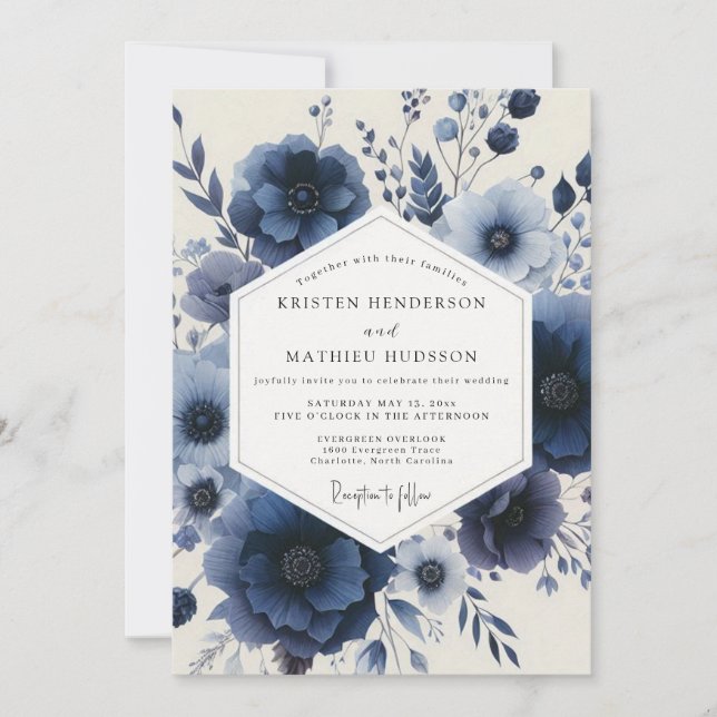 Convites Navy Floral Enchantment Wedding (Frente)