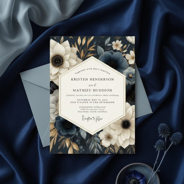 Convites Navy Floral Opulence Wedding (Criador carregado)