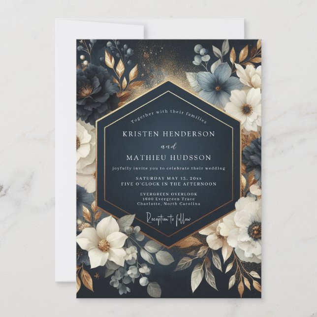 Convites Navy Floral Opulent Wedding (Frente)