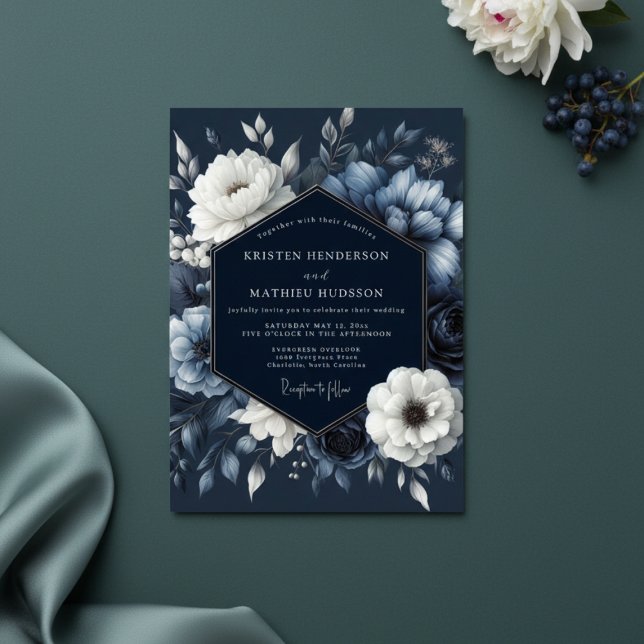 Convites Navy Floral Romance Wedding (Criador carregado)