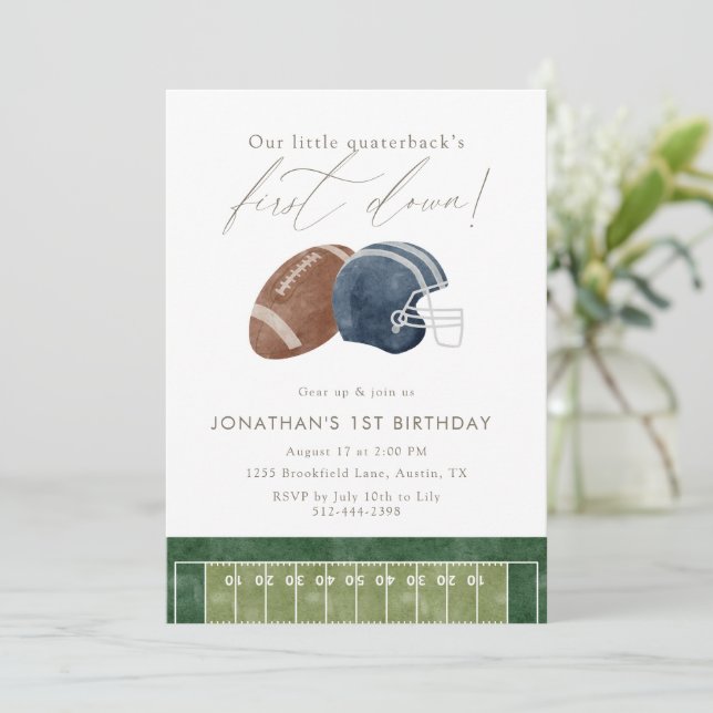 Convites Navy Football Helmet First Birthday (Em pé/Frente)