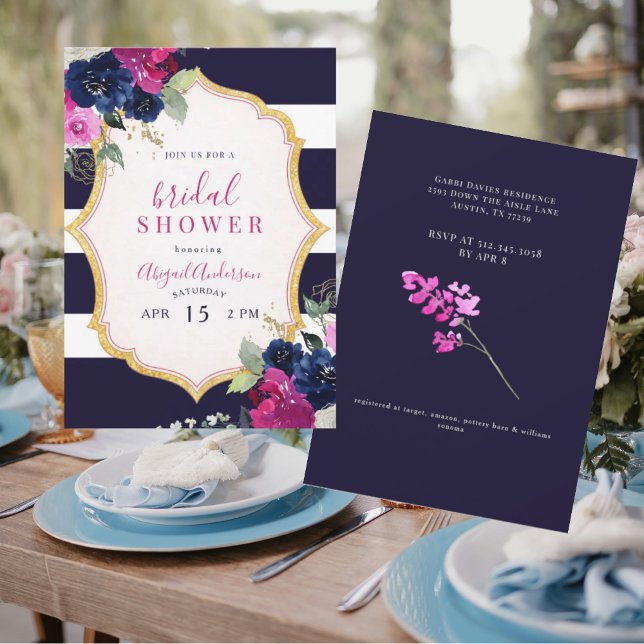 Convites Navy & Fuchsia Floral Bridal Shower (Criador carregado)