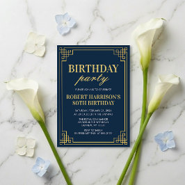Convites Navy Gold Art Deco 80th Birthday Party Invitation