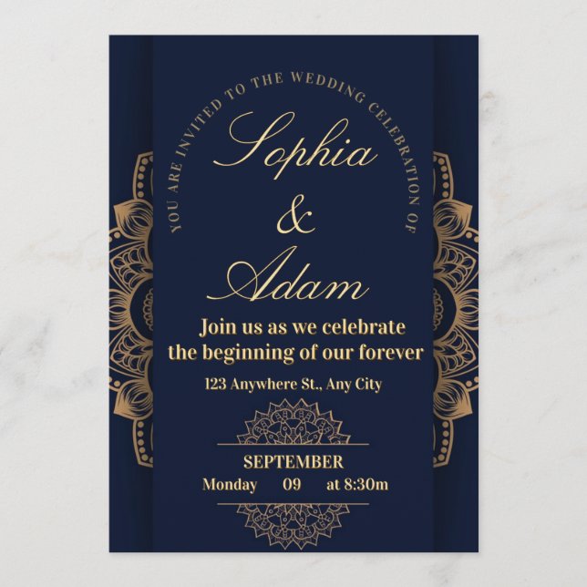 Convites Navy & Gold Mandala Invitation (Frente)