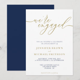 Convites Navy Gold Moderno Estamos Engajados