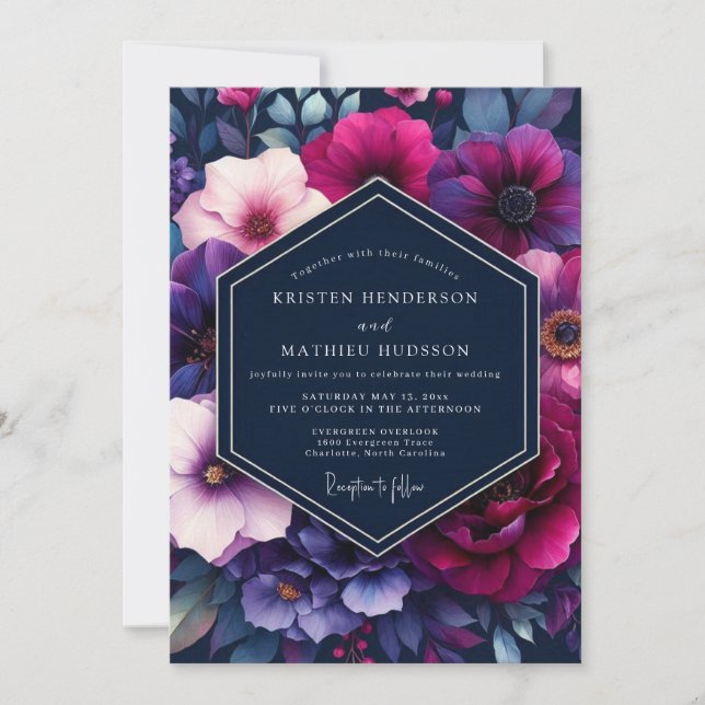 Convites Navy & Magenta Vibrant Floral Wedding (Frente)