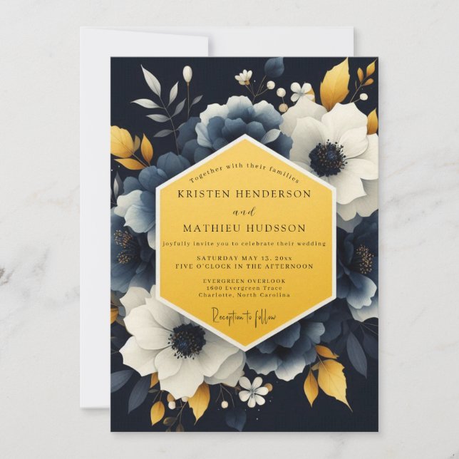 Convites Navy Marigold Nocturnal Wedding (Frente)