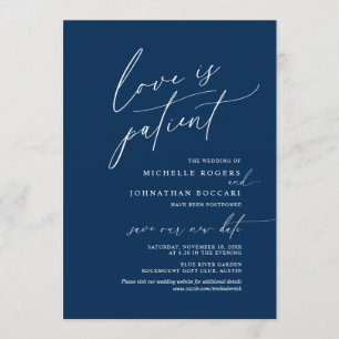 Convites Navy Minimalista, Amor paciente, casamento adiado