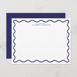 Convites Navy Modern Wavy Border Note Card
