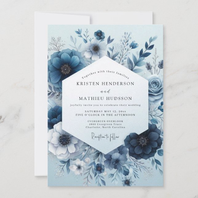 Convites Navy Monochromatic Bloom Wedding (Frente)