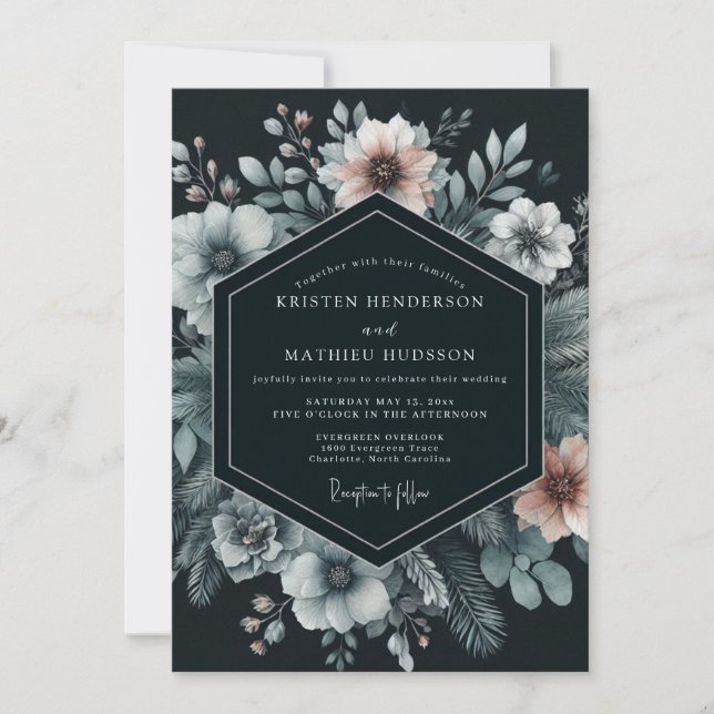 Convites Navy Moody Bloom Wedding (Frente)