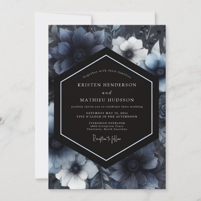 Convites Navy Moody Floral Whimsy Wedding (Frente)