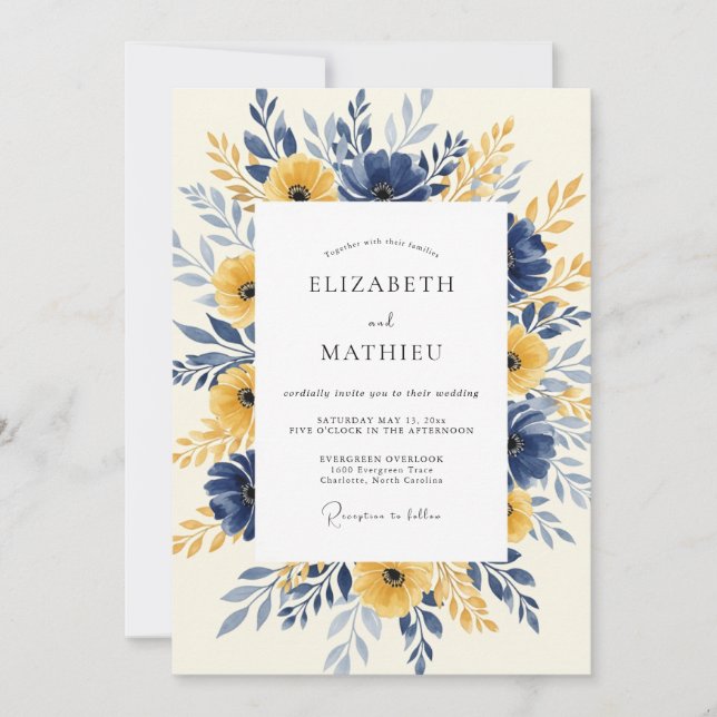 Convites Navy Mustard Radiant Spring Wedding (Frente)
