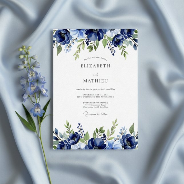 Convites Navy Painterly Blossom Wedding (Criador carregado)
