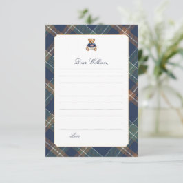 Convites Navy Plaid Teddy Bear Time Capsule Card