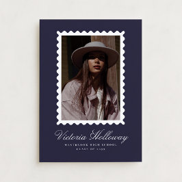 Convites Navy Postage Stamp photo Graduation Announcement