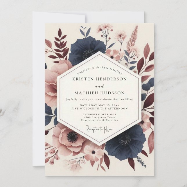 Convites Navy Rosewood Artistic Wedding (Frente)