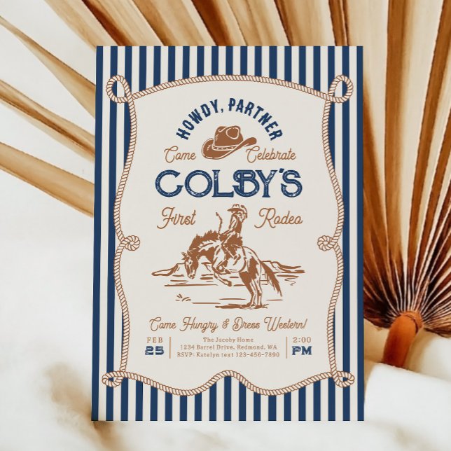 Convites Navy Stripe Rodeo Birthday Invitation (Criador carregado)