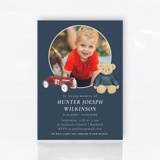 Convites Navy Teddy Bear Child Memorial  (Criador carregado)