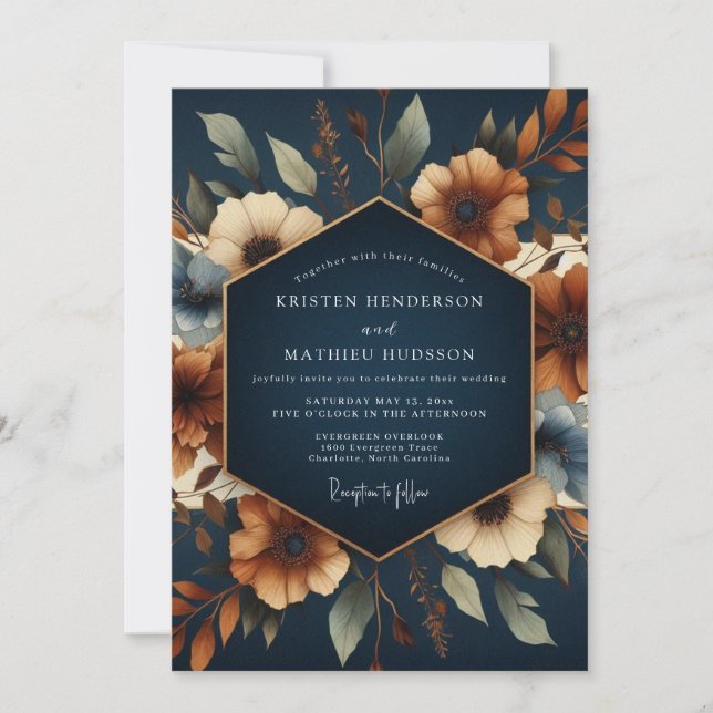 Convites Navy Terracotta Autumn Wedding (Frente)