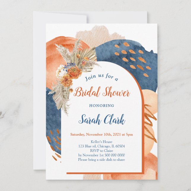 Convites Navy Terracotta Boho Bridal Shower Invitation (Frente)