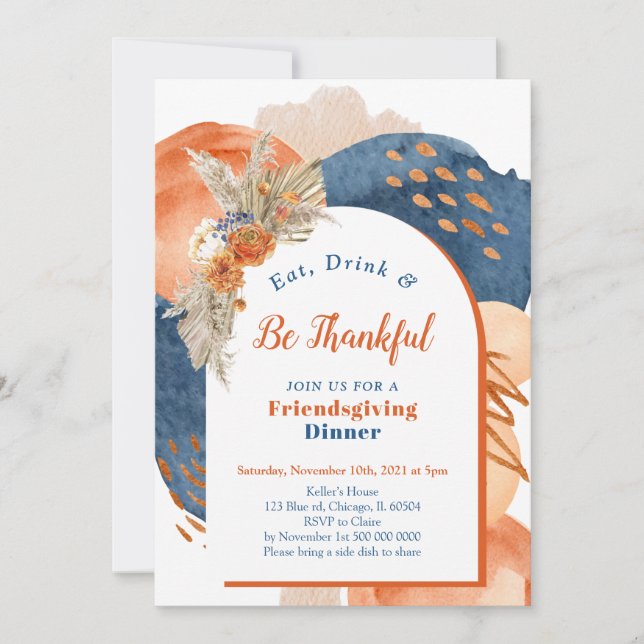 Convites Navy Terracotta Boho Invitation (Frente)