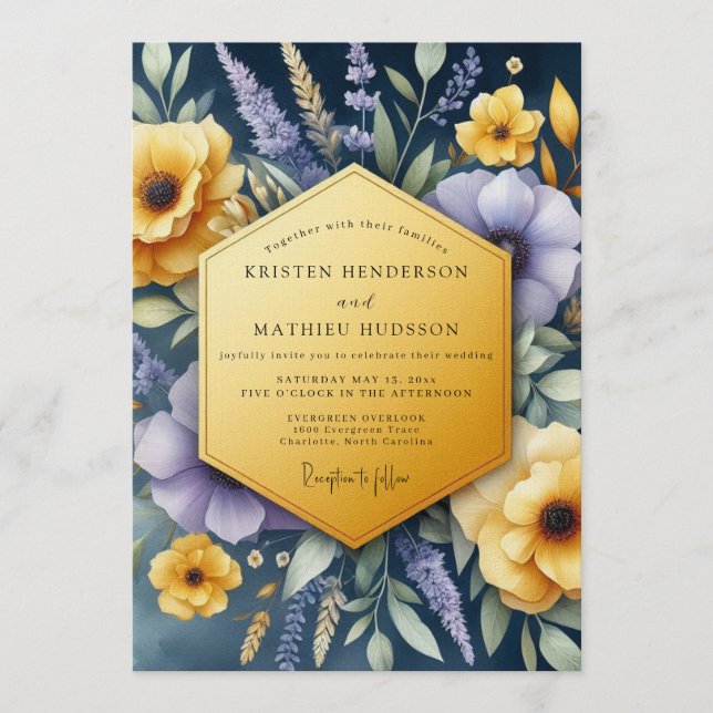 Convites Navy Vibrant Wildflower Wedding (Frente)