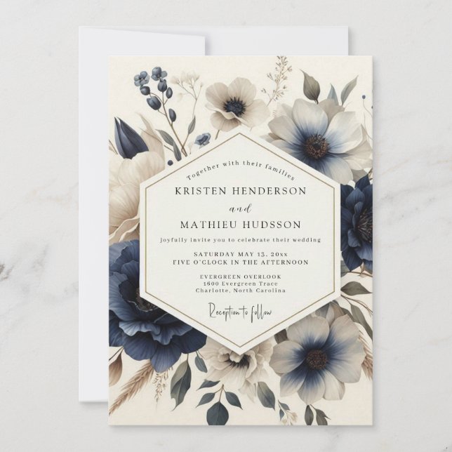 Convites Navy Vintage Blossom Wedding (Frente)