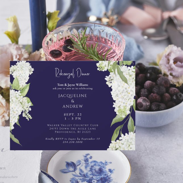 Convites Navy White Hydrangeas Rehearsal Dinner (Criador carregado)