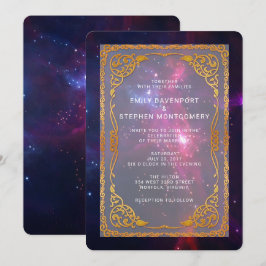 Convites Nebulosa do Espaço Cósmico com Moldura Decorativa