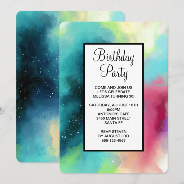 Convites Nebulosa do Espaço Verde Moderno e Vermelho (Frente/Verso)