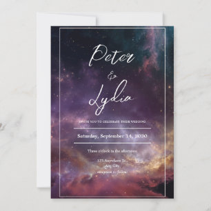 Convites Nebulosa Vibrante Roxo Vermelho Dourado Casamento 
