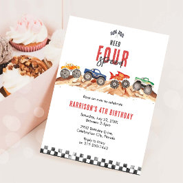 Convites Need Four Speed Monster Truck Boy 4th Birthday