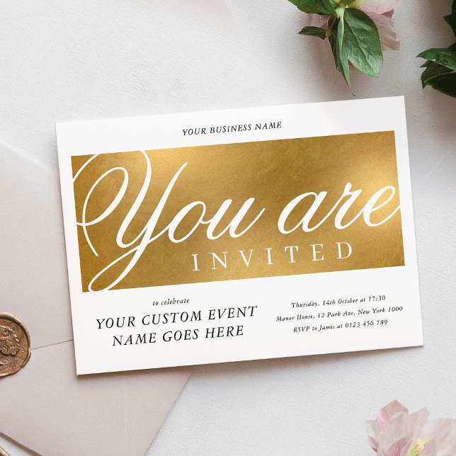 Convites Negócios do Janto anual Elegante Dourado Charity G (Elegant Gold Annual Charity Gala Dinner Business Invitation)