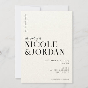Convites Negra Chic Simples Moderna e Casamento Ecru