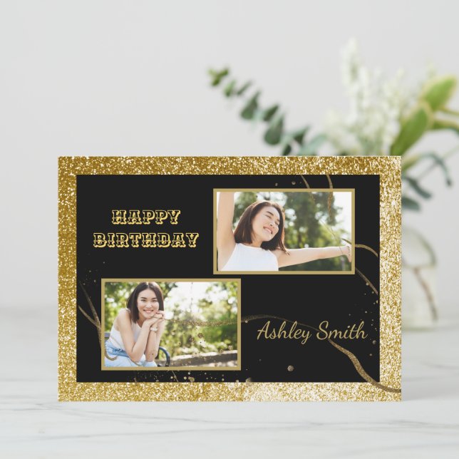 Convites Negra-chica moderna elegante e doce-de-ouro 16 (Em pé/Frente)