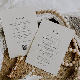 Convites Negra Clássica e Monograma Ecru Tudo em Um Casamen