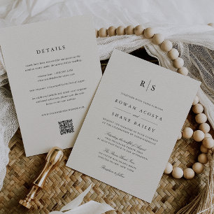 Convites Negra Clássica e Monograma Ecru Tudo em Um Casamen