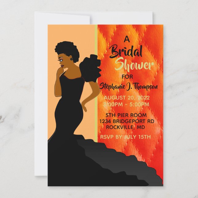 Convites Negra e Pêssego Quilados Bridal Afro-Americana (Frente)