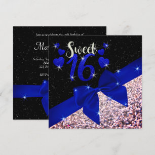 Convites Negra e Real Blue Glittery Sweet 16 Invite