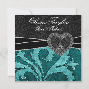 Convites Negra Jade Green Glitter Doce Dezesseis Aniversári