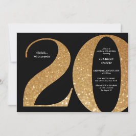 Convites Negra minimalista moderna e aniversário de 20 ruas