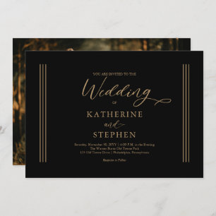 Convites Negra Moderna } Casamento Minimalista Dourado e an