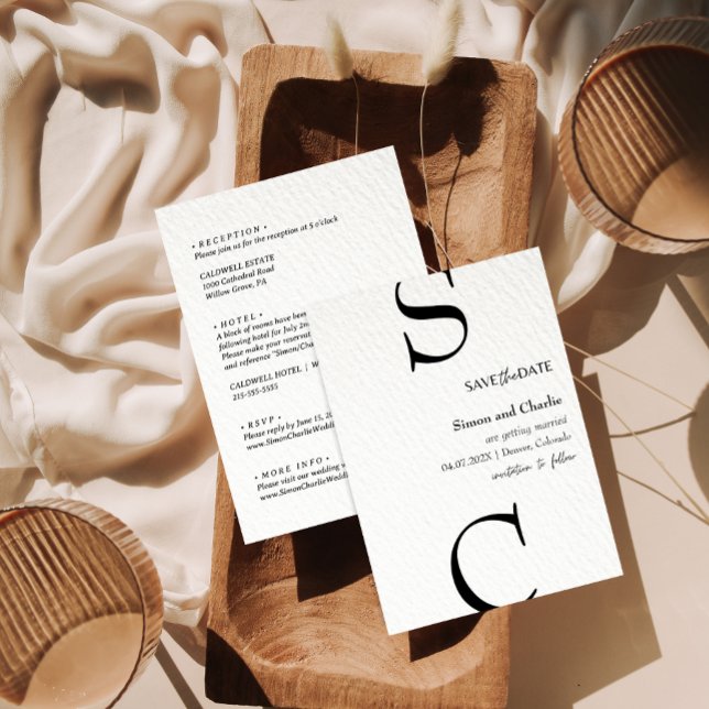Convites Negra Moderna e Branca Salve o Casamento de Data (Criador carregado)
